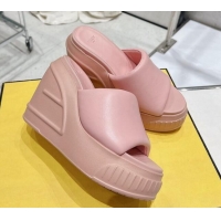 Top Design Fendi Fashion Show Wedge Slide Sandals 14cm in Light Pink Nappa Leather 329036