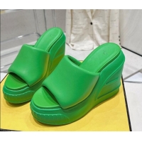 Cheap Price Fendi Fashion Show Wedge Slide Sandals 14cm in Green Nappa Leather 329038