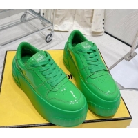 Stylish Fendi Fashion Show Low-top Platform Sneakers 7cm in Green Brushed Leather 329041