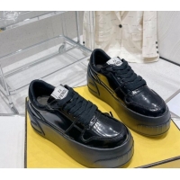 Good Quality Fendi Fashion Show Low-top Platform Sneakers 7cm in Black Brushed Leather 329043