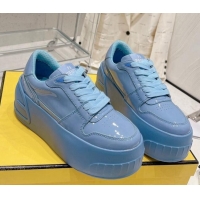 Good Looking Fendi Fashion Show Low-top Platform Sneakers 7cm in Light Blue Brushed Leather 329045