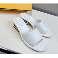 Grade Quality Fendi Baguette Heel Slide Sandals 6cm in White Nappa Leather 401025