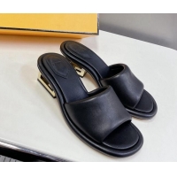 Low Cost Fendi Baguette Heel Slide Sandals 6cm in Black Nappa Leather 401027