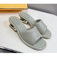 Best Grade Fendi Baguette Heel Slide Sandals 6cm in Grey Nappa Leather 401028