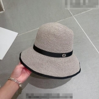 Luxury New Dior CD Straw Wide Brim Hat with Bow 0613 Grey 2023