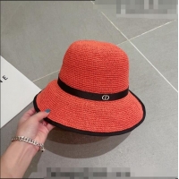 Buy Discount Dior CD Straw Wide Brim Hat with Bow 0613 Orange 2023