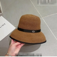 Modern Classic Dior CD Straw Wide Brim Hat with Bow 0613 Brown 2023