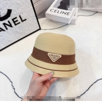 Top Quality Prada Straw Bucket Hat 061302 Beige/Brown 2023