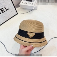 Popular Style Prada Straw Bucket Hat 061302 Khaki/Black 2023