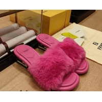 Good Quality Fendi Baguette Heel Slide Sandals 6cm in Mink Fur Dark Pink 420074