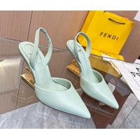 Top Design Fendi First Slingbacks High Heel Pumps 9.5cm in Light Green Leather 420081