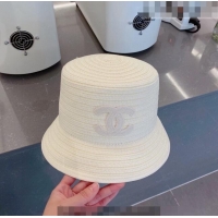 Unique Grade Chanel Straw Bucket Hat 061303 White 2023