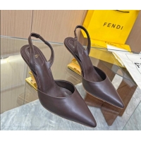 Good Quality Fendi First Slingbacks High Heel Pumps 9.5cm in Coffee Leather 420083