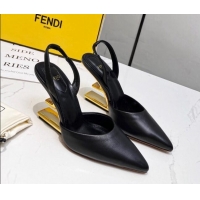 Stylish Fendi First Slingbacks High Heel Pumps 9.5cm in Black Leather 420085