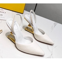 Discount Fendi First Slingbacks High Heel Pumps 9.5cm in White Leather 420086