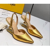 Best Grade Fendi First Slingbacks High Heel Pumps 9.5cm in Gold Leather 420089