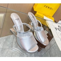 Top Grade Fendi First Slingbacks High Heel Sandals 9.5cm in Silver Leather 420090