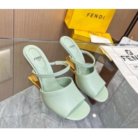 Best Grade Fendi First Slingbacks High Heel Sandals 9.5cm in Light Green Leather 0420094