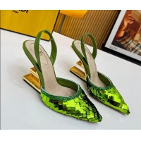 Hot Style Fendi First Slingbacks High Heel Pumps 9.5cm in Green Sequin 0420102