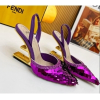 Sumptuous Fendi First Slingbacks High Heel Pumps 9.5cm in Purple Sequin 420099