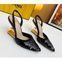 Luxury Fendi First Slingbacks High Heel Pumps 9.5cm in Black Sequin 420101