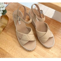 Good Quality Prada Quilted Lambskin Wedge Sandals 8cm Beige 022459