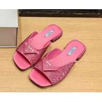 Discount Prada Crystal Allover Flat Slide Sandals Begonia Pink 022462