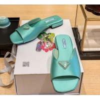 Pretty Style Prada Silk Flat Slide Sandals Absinthe Green 022468