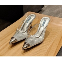 Discount Prada PVC Heel Mules 8cm Silver 022481