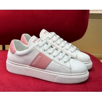 Pretty Style Prada Soft Leather Sneakers with PRADA Band White/Pink 022485