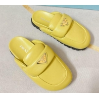 Good Product Prada Soft Padded Nappa Leather Flat Sabots Mules Yellow 022499