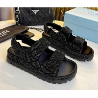 Top Grade Prada Crystal Sandals Black 030160