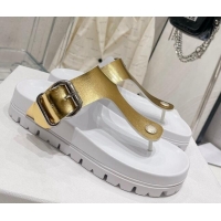 Sophisticated Prada Rubber Flat Thong Sandals with Buckle White/Gold 30389