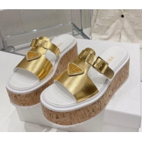 Grade Quality Prada Rubber Platform Slide Sandals with Buckle Gold 030393