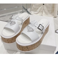 Best Grade Prada Rubber Platform Slide Sandals with Buckle White 030394