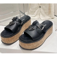 Low Price Prada Rubber Platform Slide Sandals with Buckle Black 30396