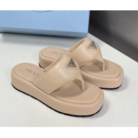 Good Looking Prada Soft Lambskin Platform Thong Sandals Nude 322083