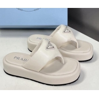 Good Quality Prada Soft Lambskin Platform Thong Sandals White 322084