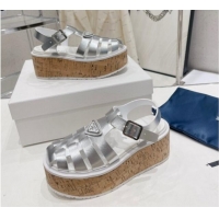 Cheap Price Prada Foam Rubber Wedge Sandals Silver 53122