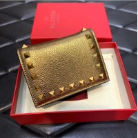 Famous Brand VALENTINO Garavani Rockstud Calfskin Wallet 0P39R bronze