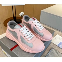 Good Product Prada Men's America's Cup Soft Rubber and Bike Fabric Sneakers Light Pink 0609105