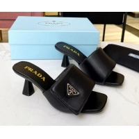 Discount Prada Soft Padded Nappa Leather Heel Slide Sandals 6.5cm Black 609116