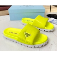 Good Quality Prada Soft Padded Nappa Leather Flat Slide Sandals Yellow 609120