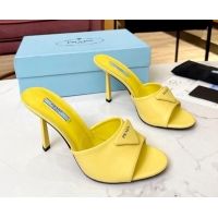 Hot Style Prada Brushed Leather Slide Sandals 9.5cm Yellow 609124