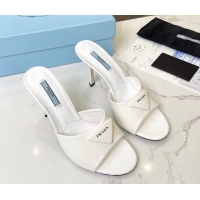 Pretty Style Prada Brushed Leather Slide Sandals 9.5cm White 609125