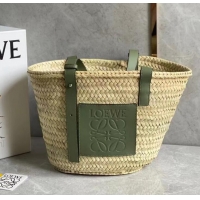 Best Design Loewe Basket Tote Bag in Palm Leaf and Calfskin L90814 Green