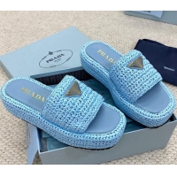 Good Looking Prada Crochet Platform Slide Sandals 4cm Blue 061005