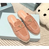 Top Grade Prada Suede Sabots Flat Mules Peachy Pink 1D270N 612102