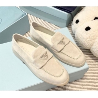 Good Quality Prada Suede Loafers White 1D222N 612111