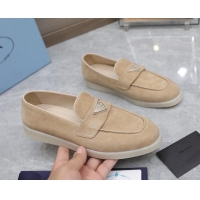 Classic Hot Prada Suede Loafers Beige 1D222N 612118